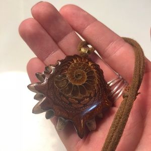 Third eye pinecone ammonite fossil necklace